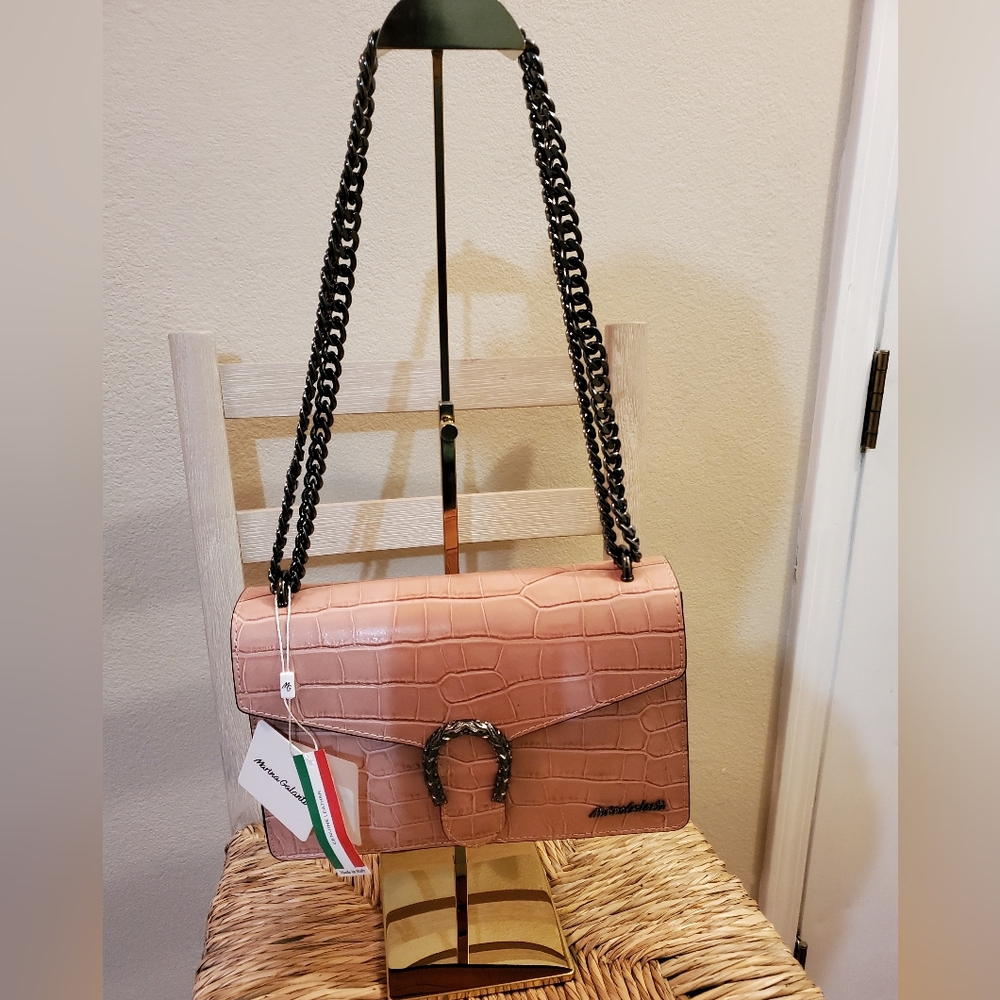 MARINA GALANTI Made In Italy Leather Croc Embossed Crossbody